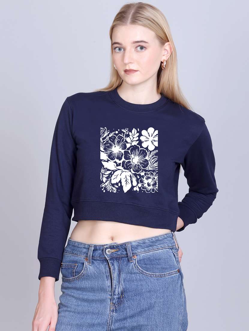 women printed long sleeve cropped sweatshirt