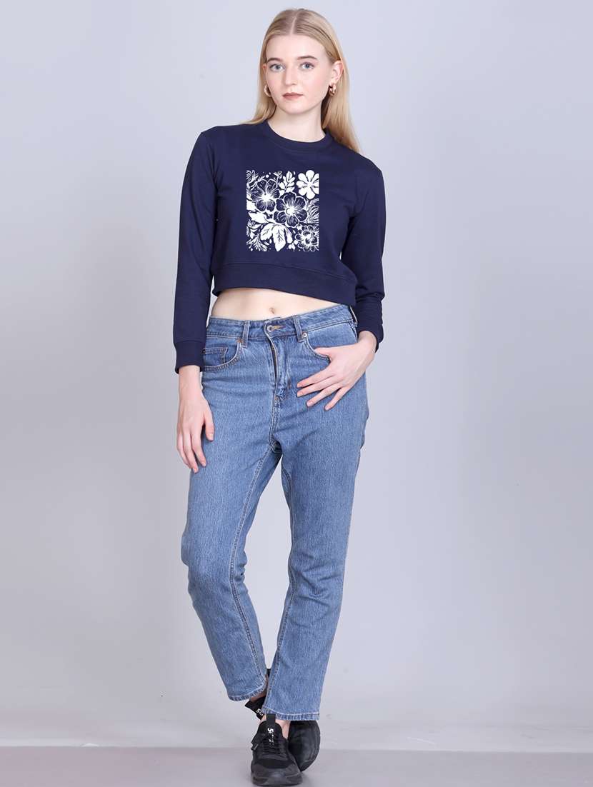 women printed long sleeve cropped sweatshirt - 22107449 -  Standard Image - 3