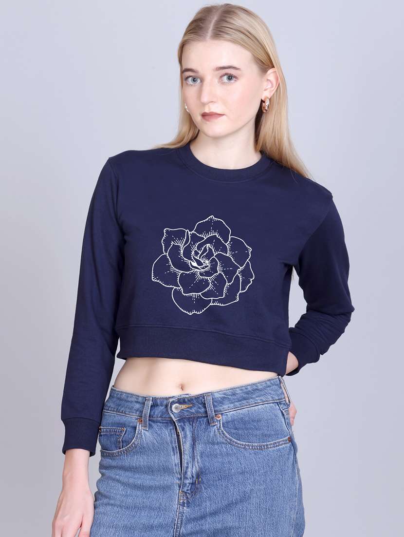women printed long sleeve cropped sweatshirt