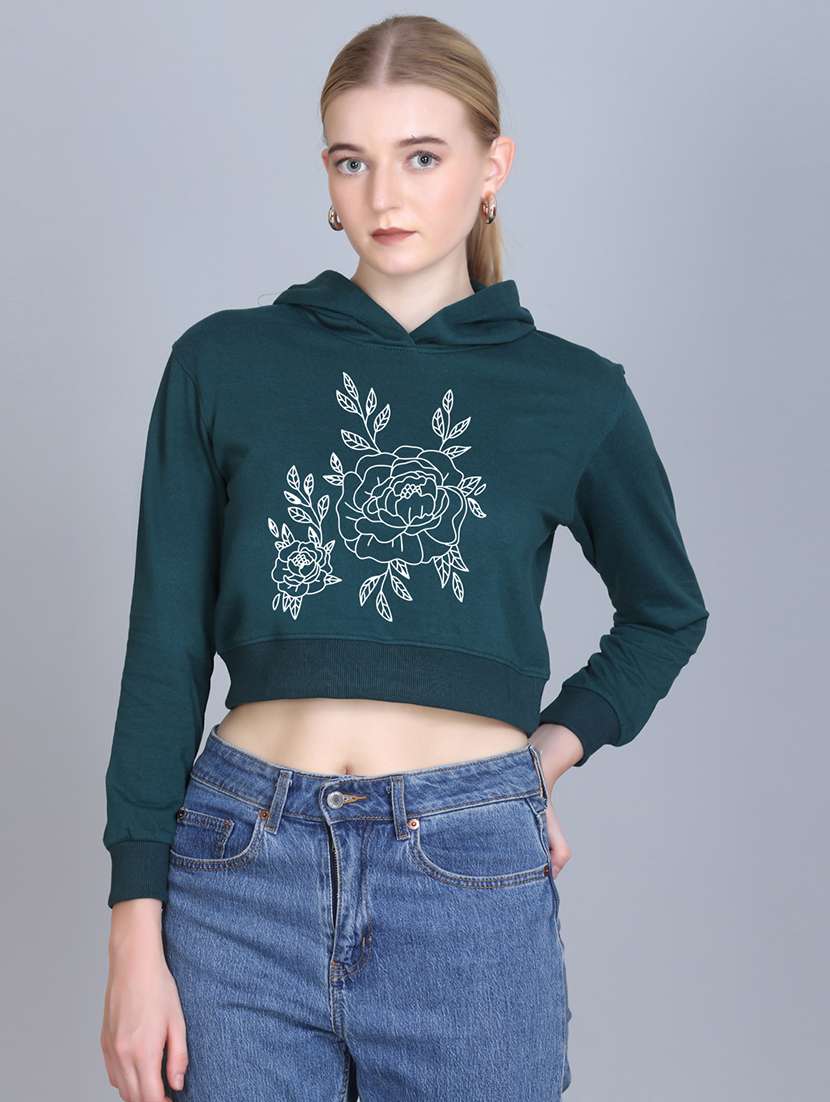 women long sleeve cropped hooded sweatshirt