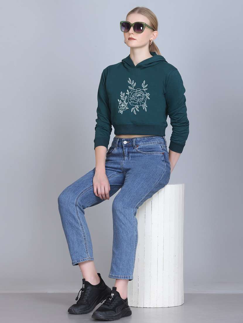 women long sleeve cropped hooded sweatshirt - 22107453 -  Standard Image - 3