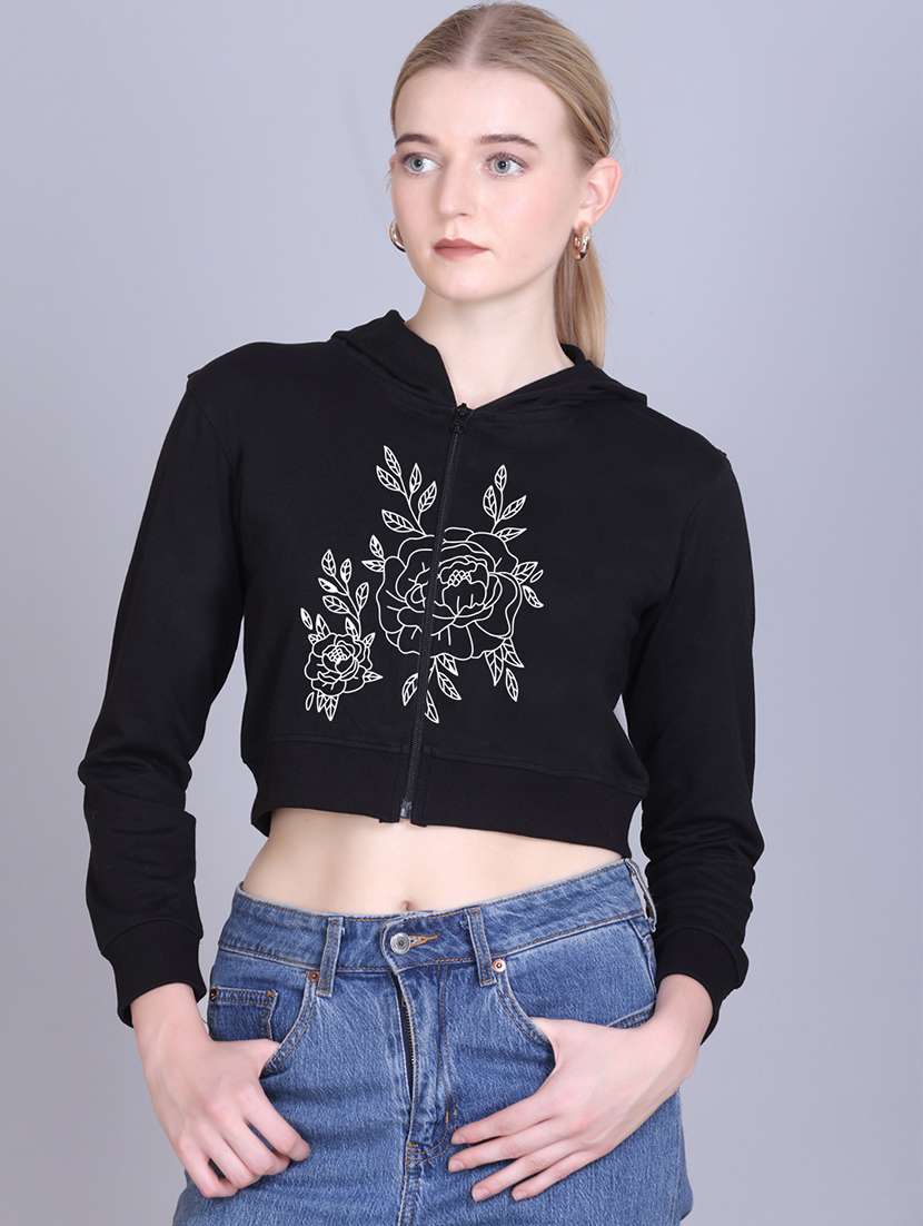women long sleeve cropped hooded sweatshirt