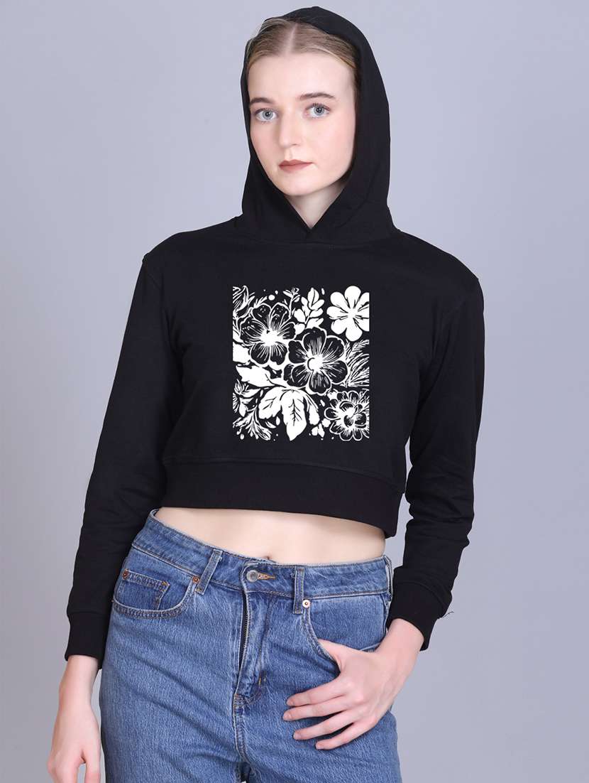 women long sleeve cropped hooded sweatshirt