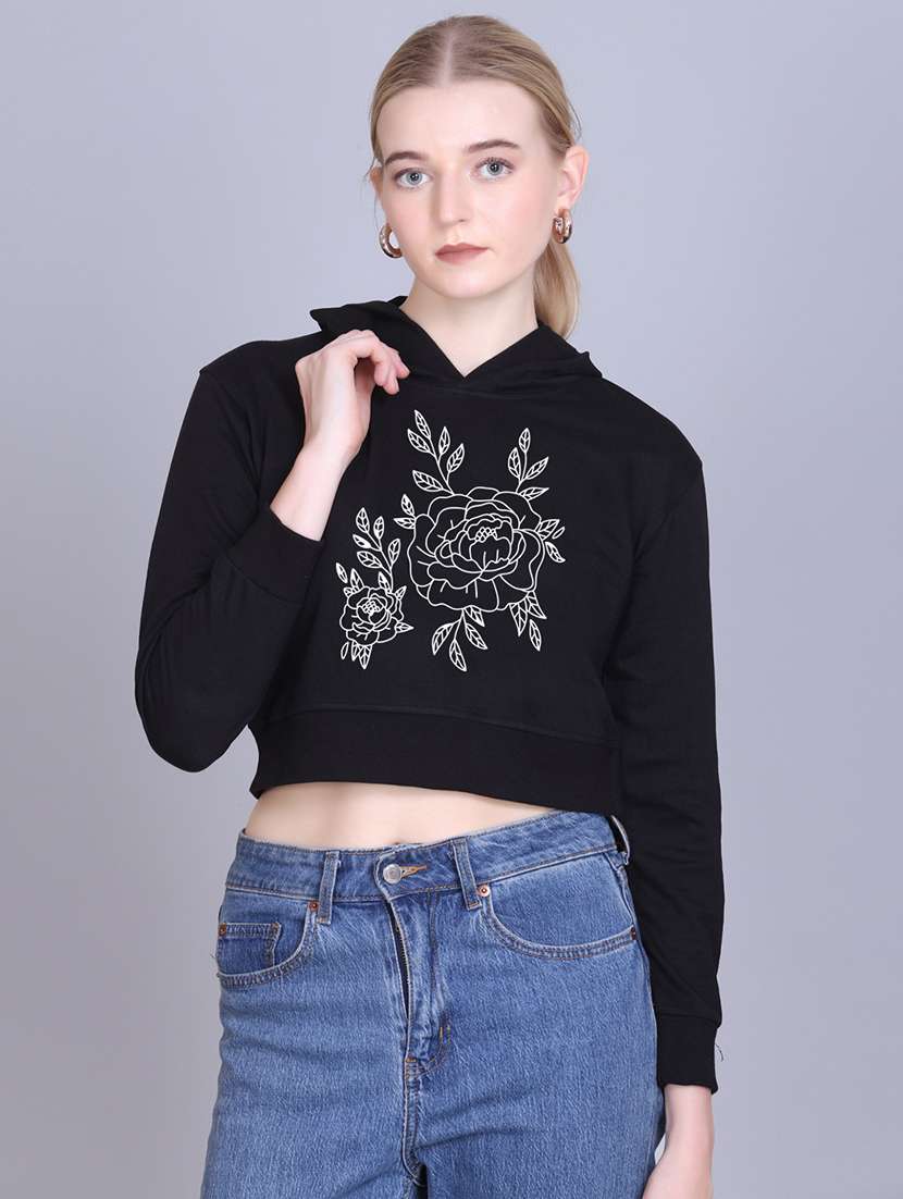 women long sleeve cropped hooded sweatshirt