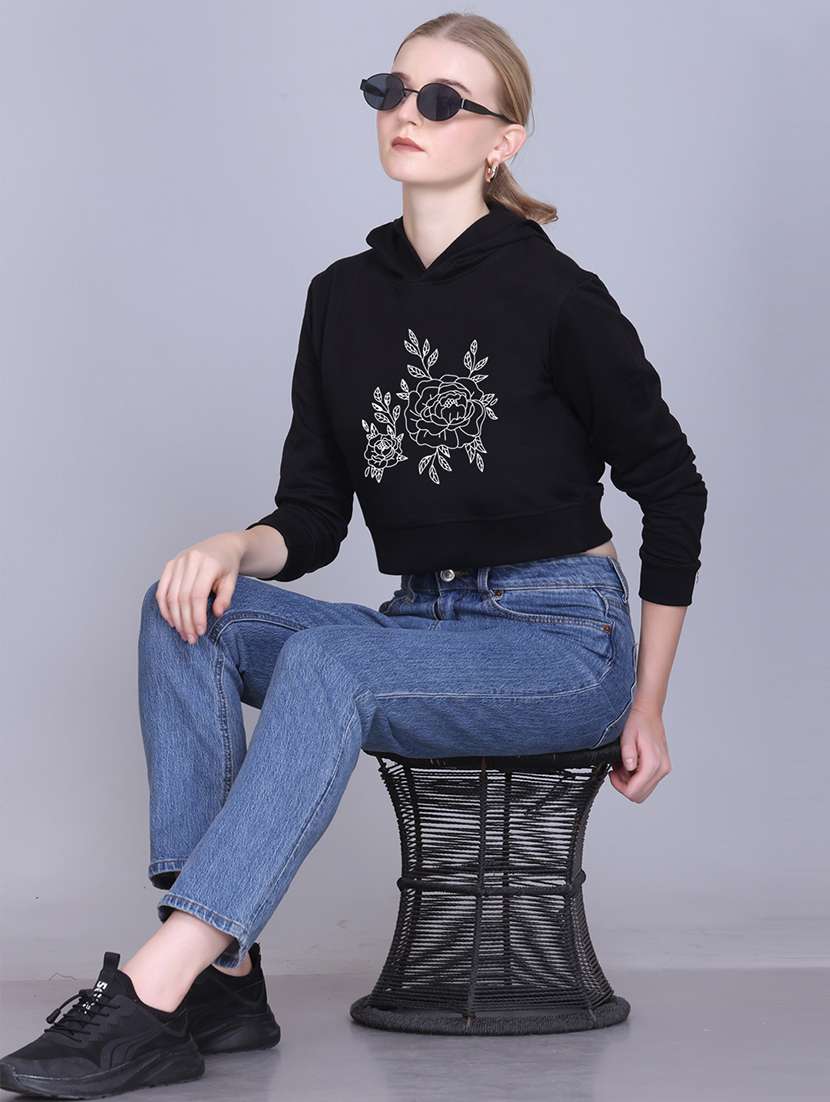 women long sleeve cropped hooded sweatshirt - 22107469 -  Standard Image - 3