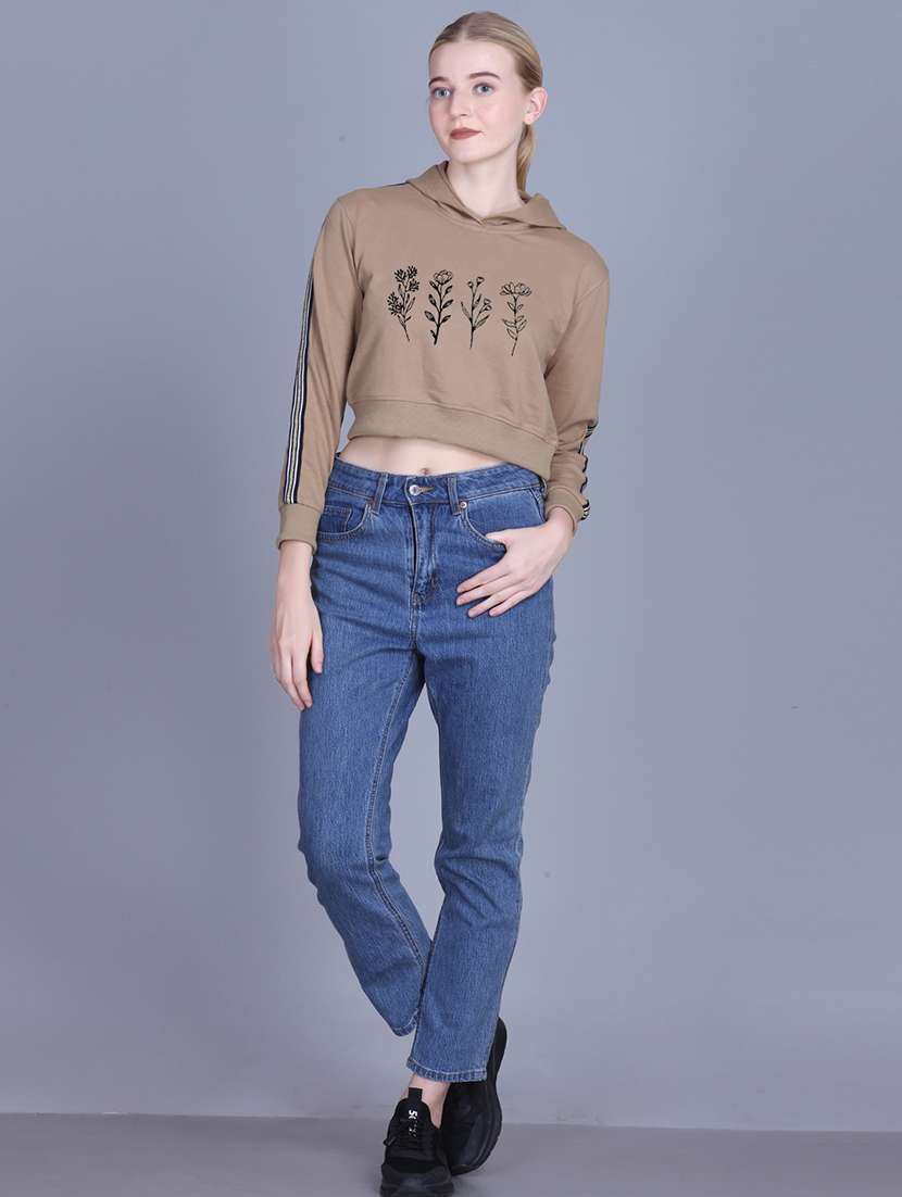 women long sleeve cropped hooded sweatshirt - 22107476 -  Standard Image - 3