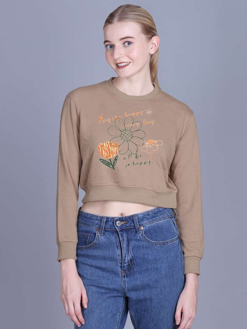 women long sleeve cropped hooded sweatshirt