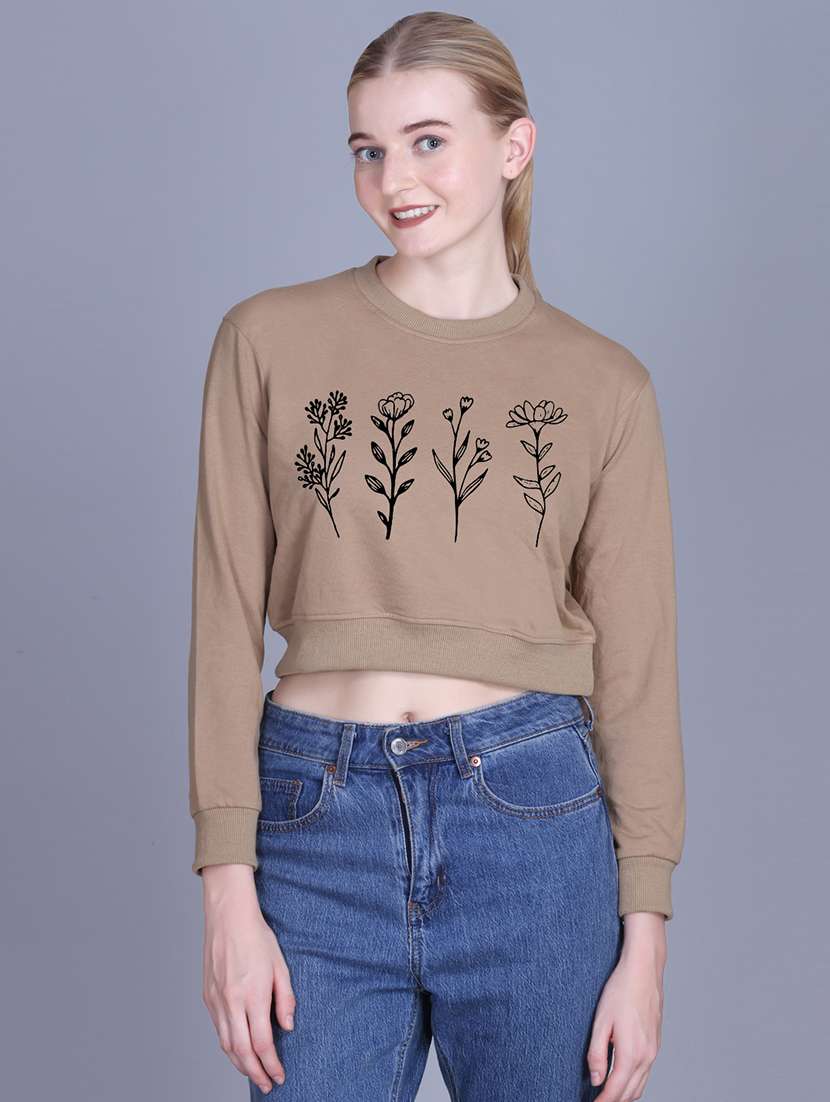 women printed long sleeve crop sweatshirt