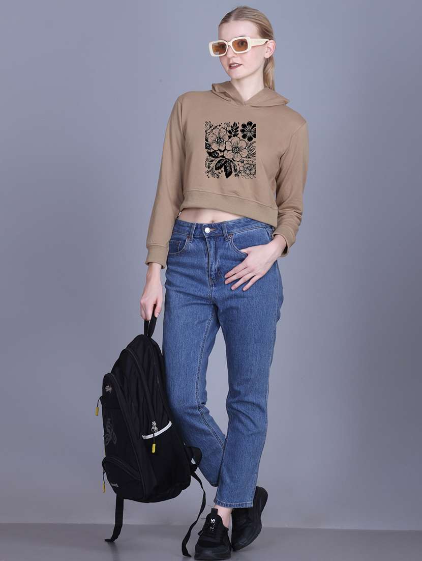 women long sleeve cropped hooded sweatshirt - 22107487 -  Standard Image - 3