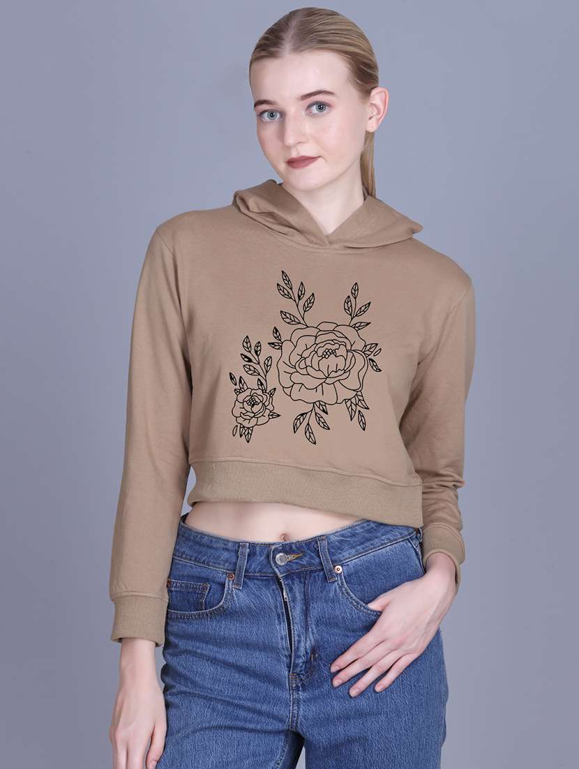 women long sleeve cropped hooded sweatshirt