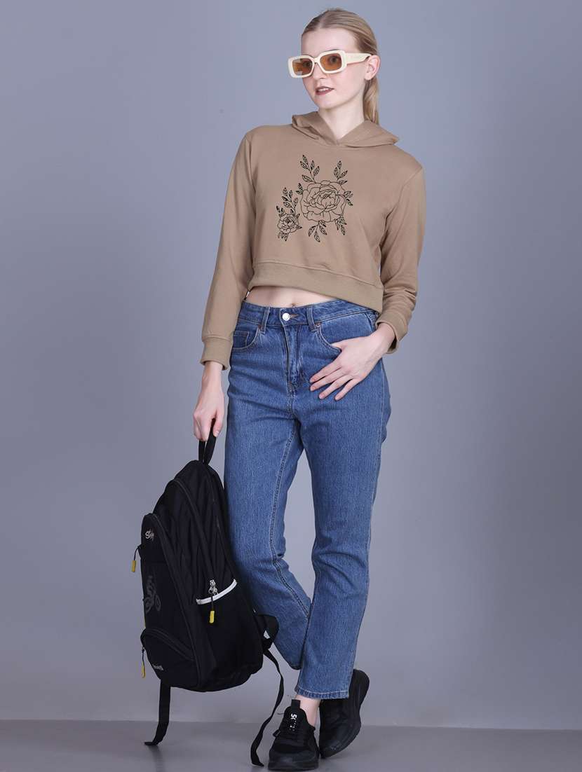 women long sleeve cropped hooded sweatshirt - 22107488 -  Standard Image - 3