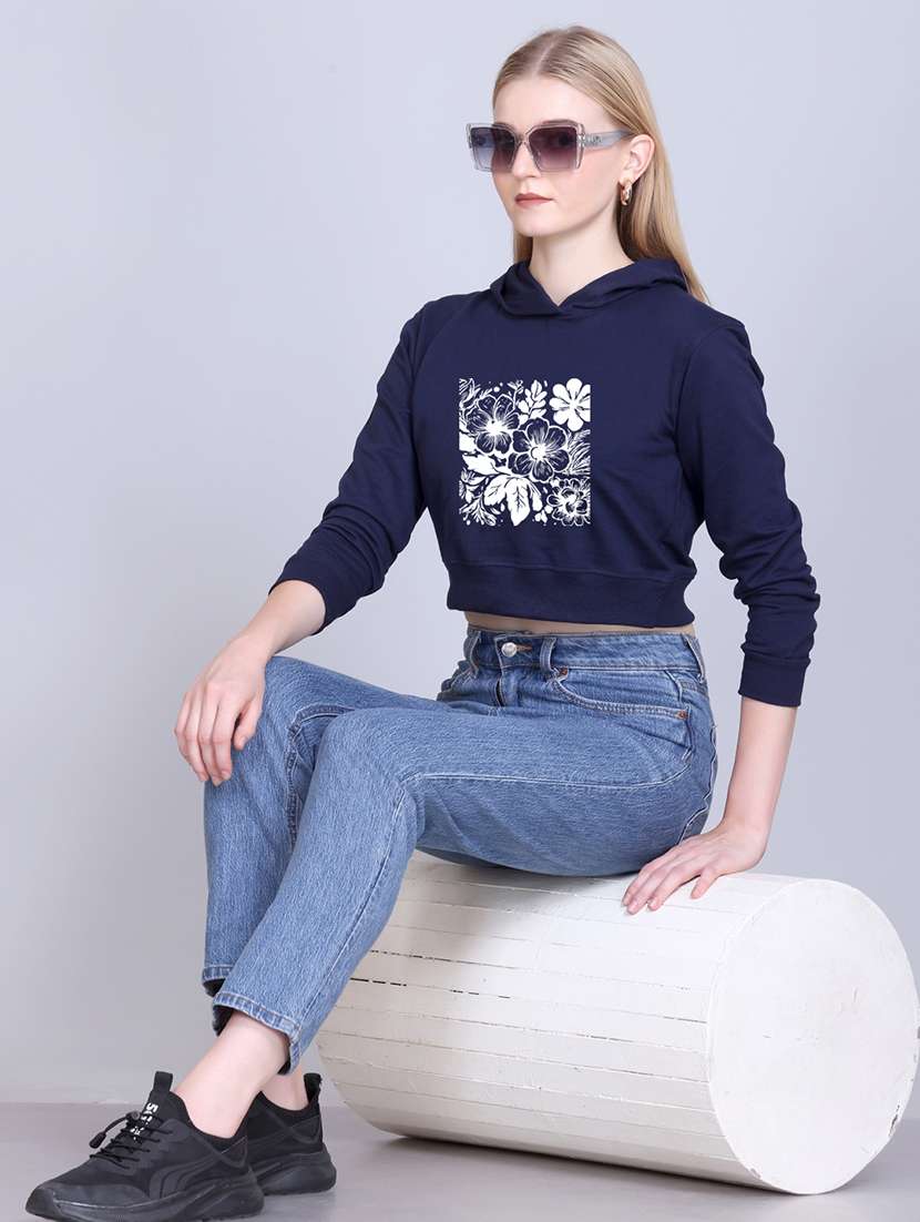 women long sleeve cropped hooded sweatshirt - 22107497 -  Standard Image - 3