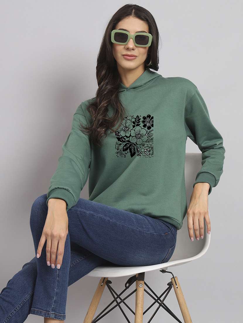women printed long sleeve hooded sweatshirt