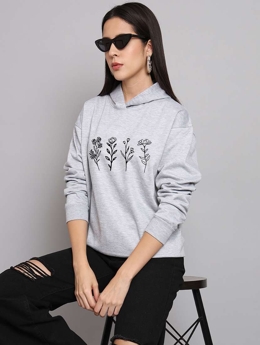 women printed long sleeve hooded sweatshirt