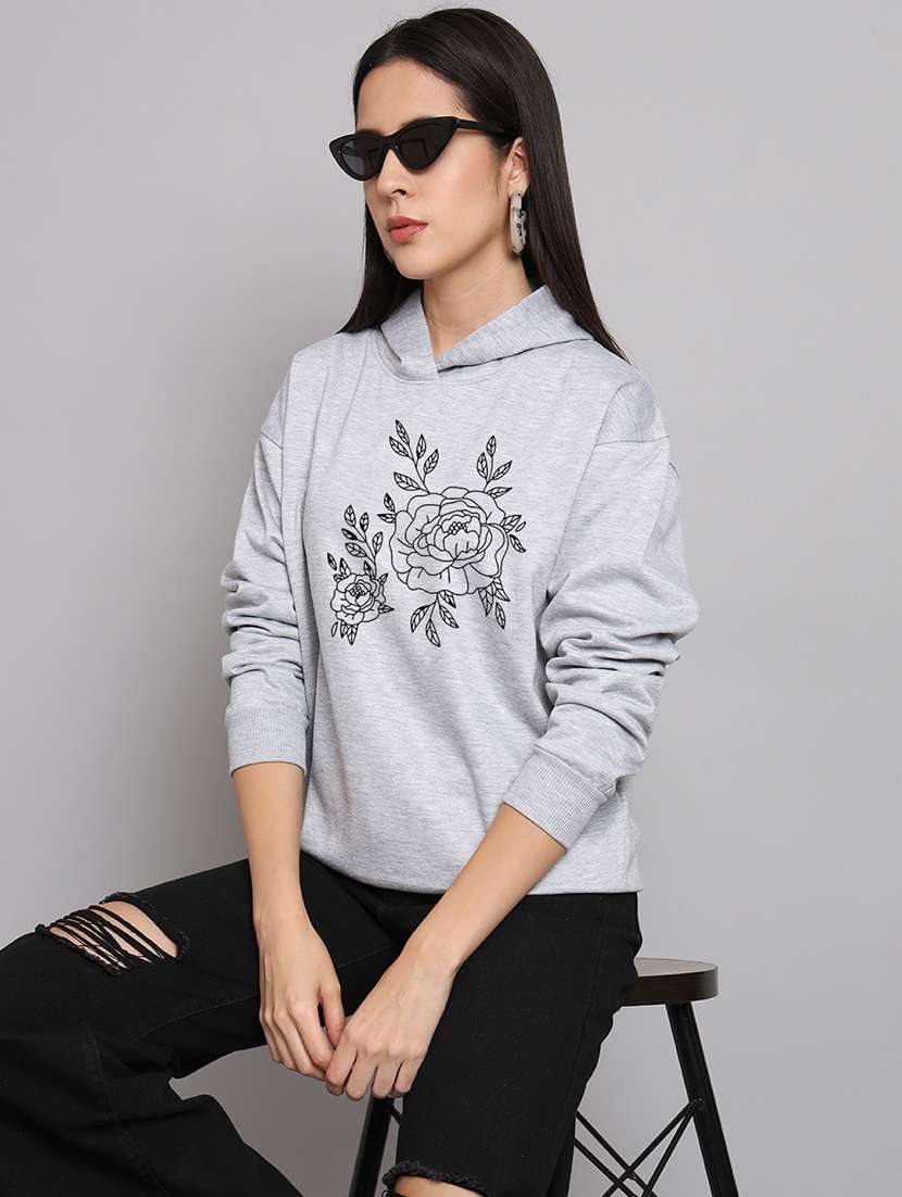 women printed long sleeve hooded sweatshirt