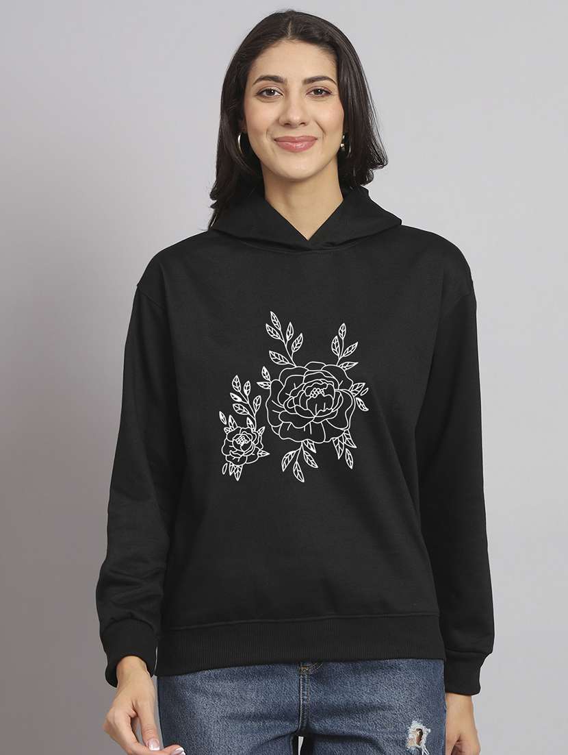 women printed long sleeve hooded sweatshirt