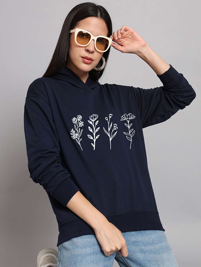 women printed long sleeve hooded sweatshirt