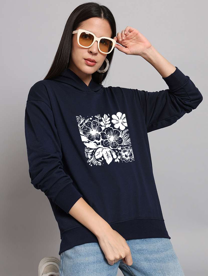 women printed long sleeve hooded sweatshirt