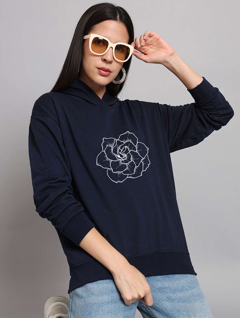 women printed long sleeve hooded sweatshirt
