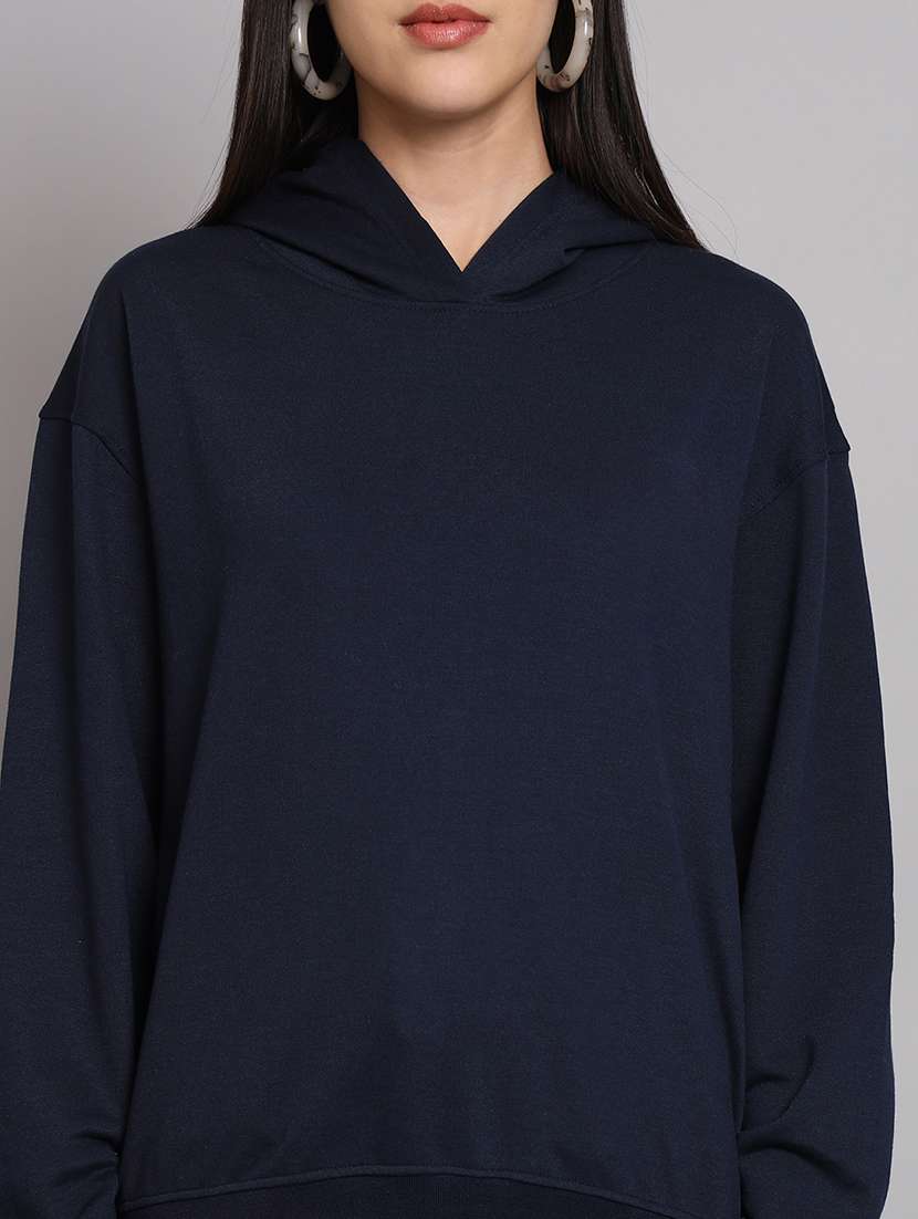 women solid long sleeve hooded sweatshirt - 22107564 -  Standard Image - 3