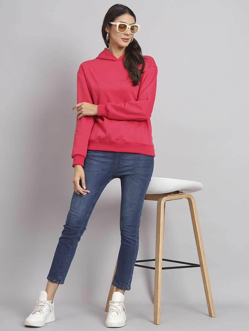 women solid long sleeve hooded sweatshirt - 22107571 -  Standard Image - 3