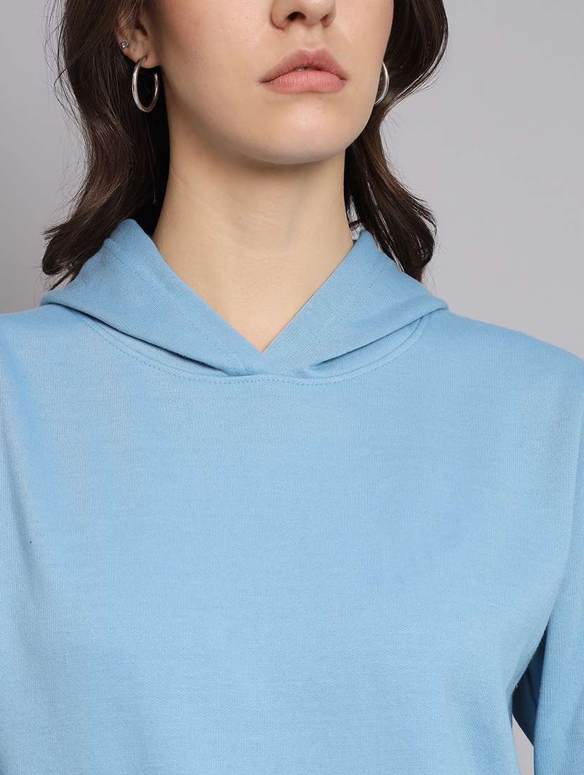 women solid long sleeve hooded sweatshirt - 22107584 -  Standard Image - 3