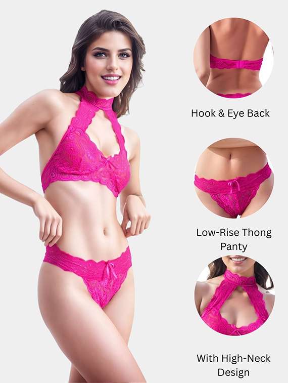 women solid laec bralette and panty set - 22107588 -  Standard Image - 3