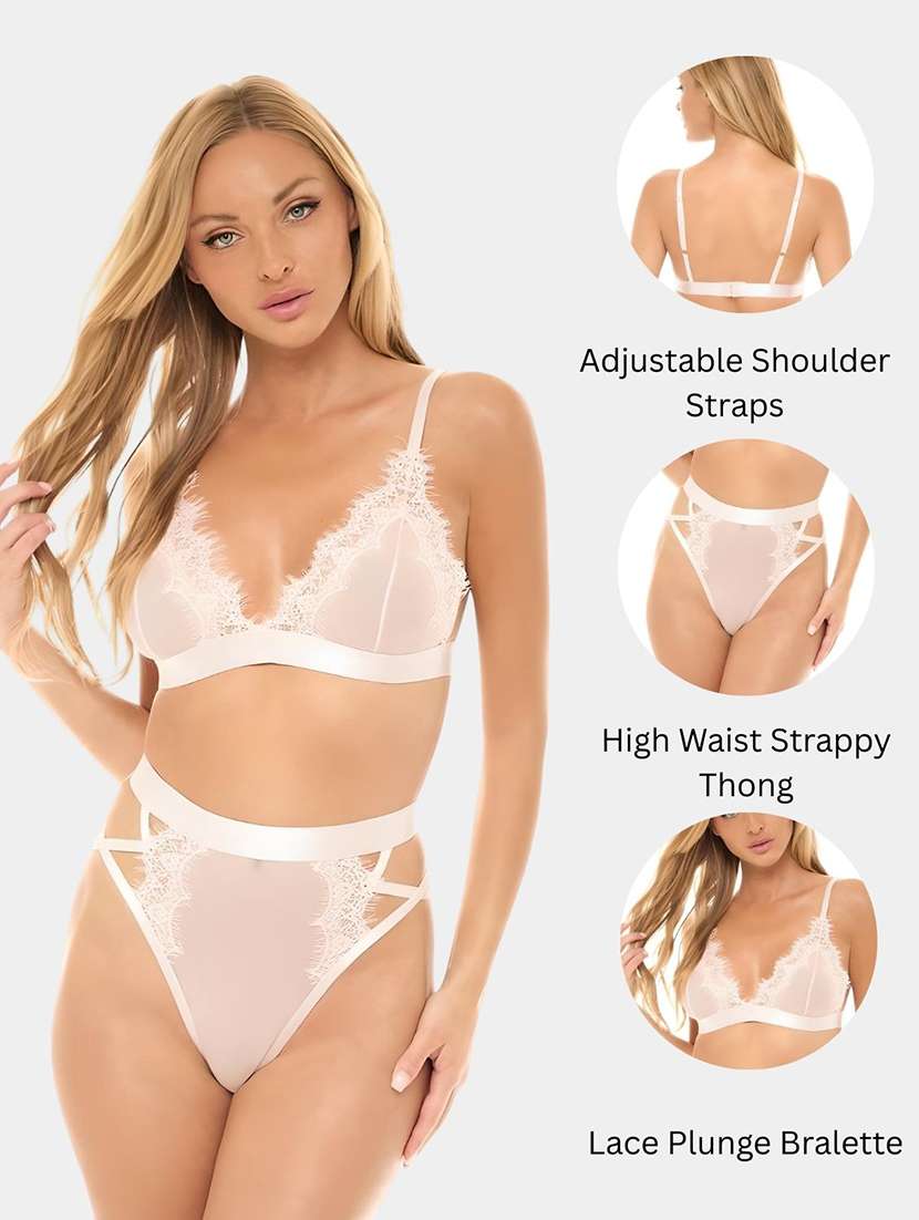 women solid lace bralette and panty set - 22107591 -  Standard Image - 3