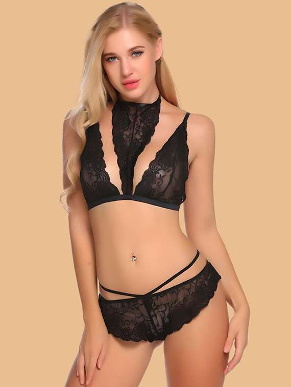 women self designed lace bra and panty set