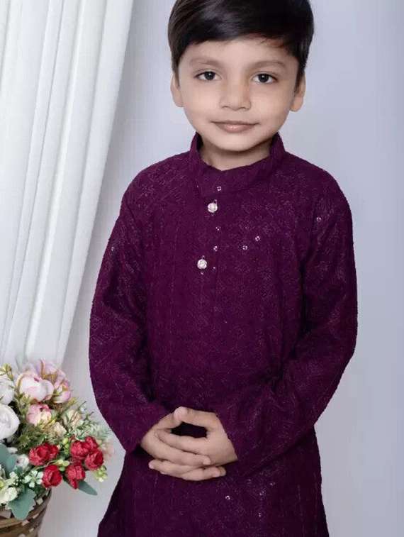 boys embroidered long sleeve kurta & pyjama set - 22107621 -  Standard Image - 3
