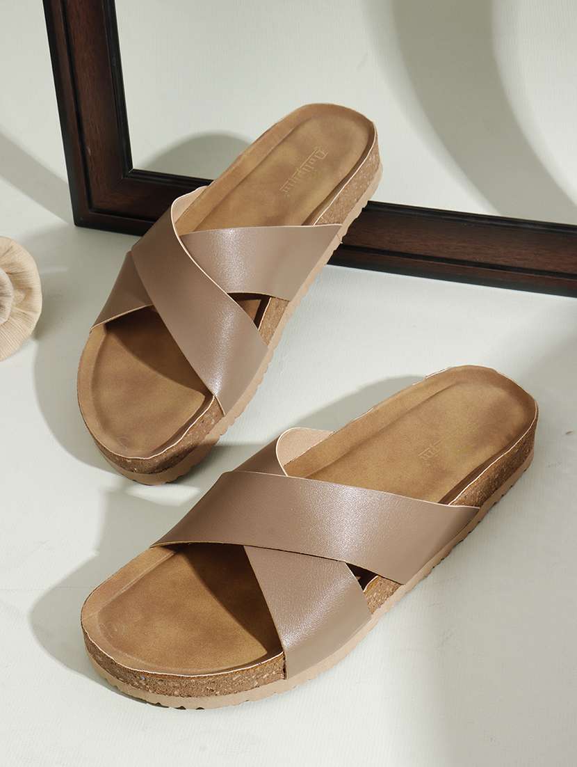 women solid slip on flat sandal