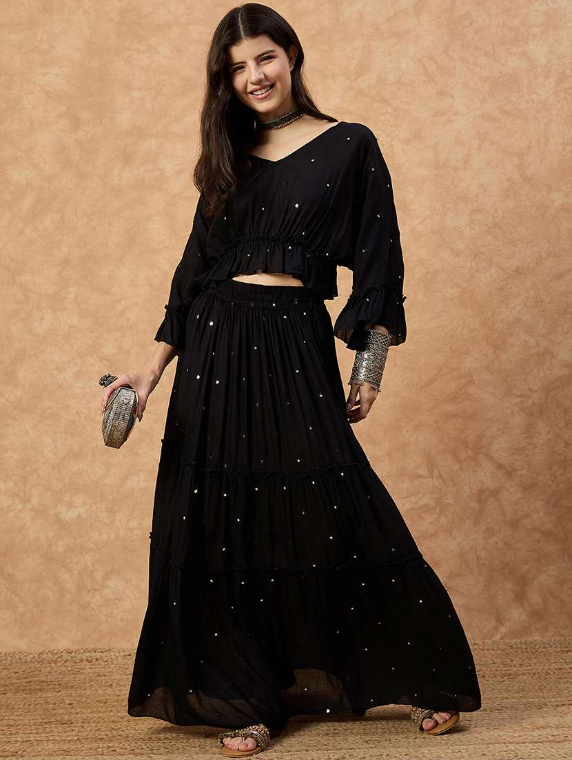 women solid with work skirt & top ethnic co-ord set - 22107692 -  Zoom Image - 0