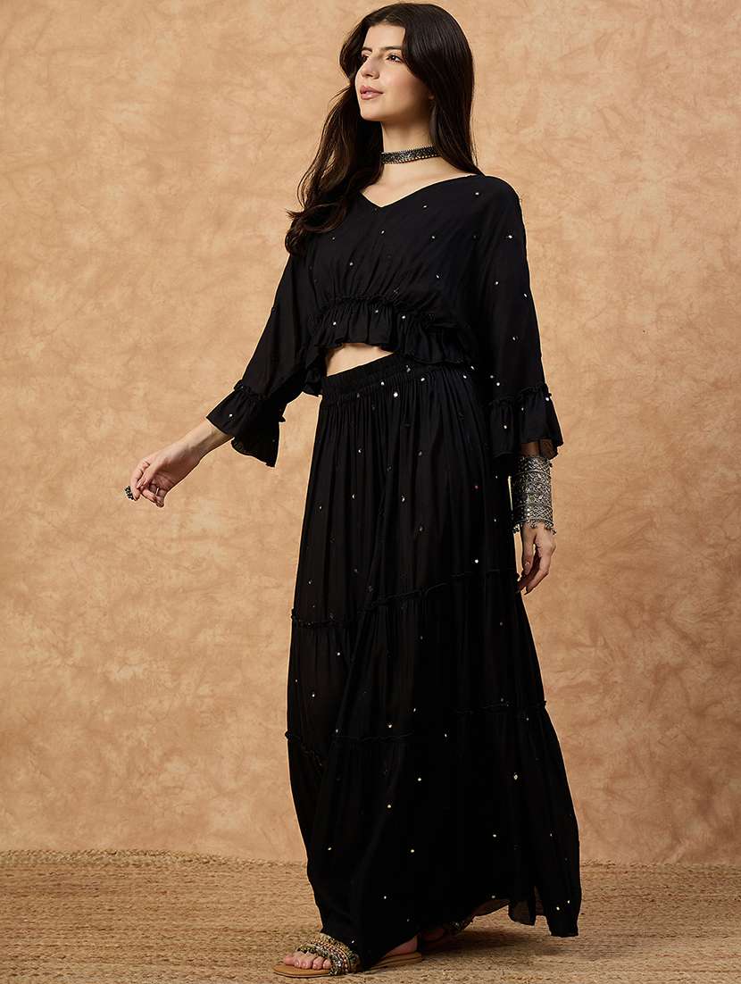 women solid with work skirt & top ethnic co-ord set - 22107692 - Standard Image - 3