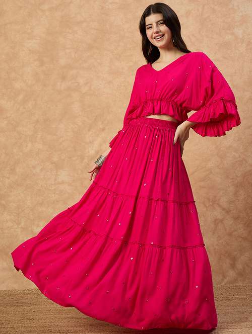 women solid with work skirt & top ethnic co-ord set - 22107693 -  Standard Image - 0