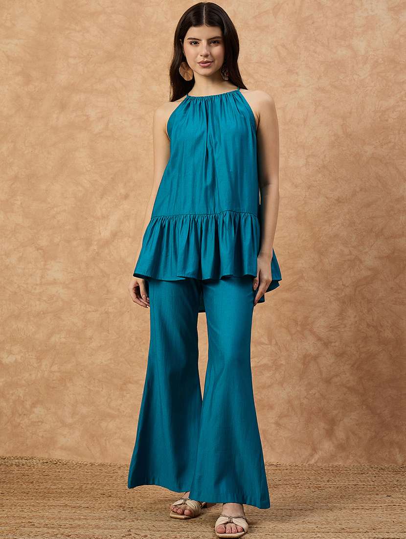 women solid halter neck top & trouser co-ord set - 22107694 -  Zoom Image - 0