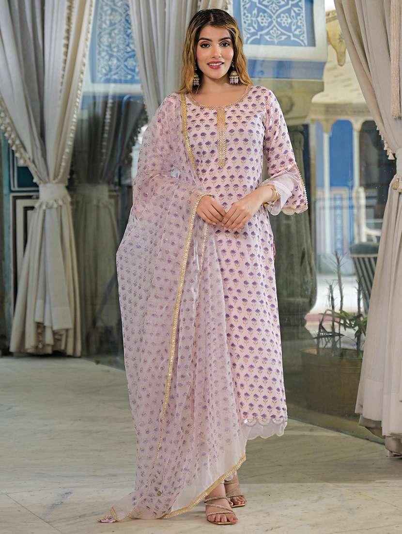 women floral three quarter sleeve kurta pant with dupatta set