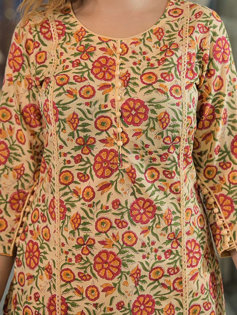 women floral three quarter sleeve kurta pant with dupatta set - 22107718 -  Standard Image - 5