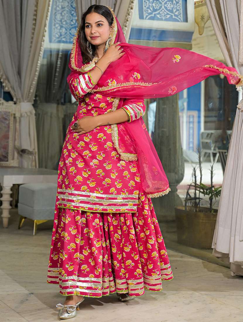 women floral three quarter sleeve kurta skirt with dupatta set - 22107724 -  Standard Image - 5