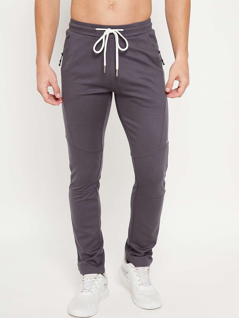 men solid mid rise full length track pant