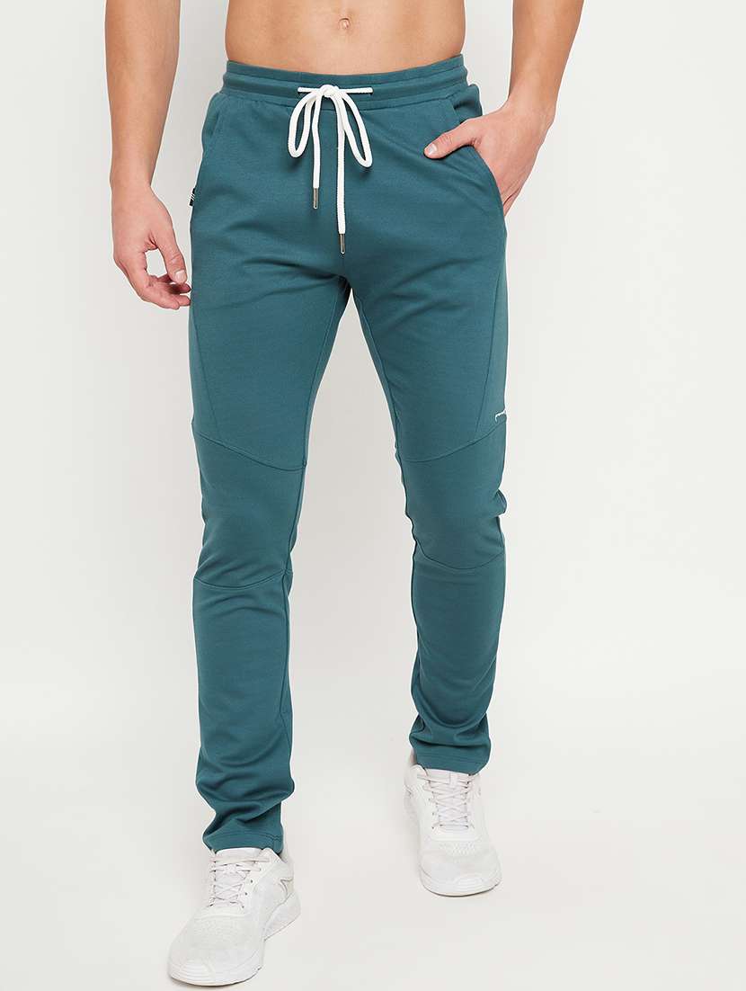 men solid mid rise full length track pant