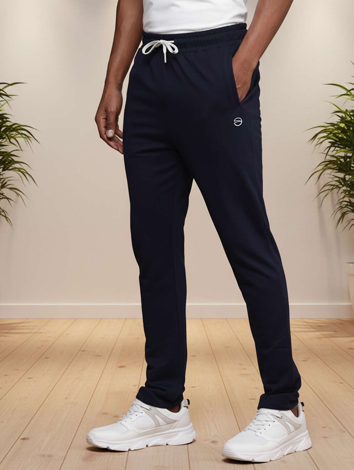 men solid mid rise full length track pant