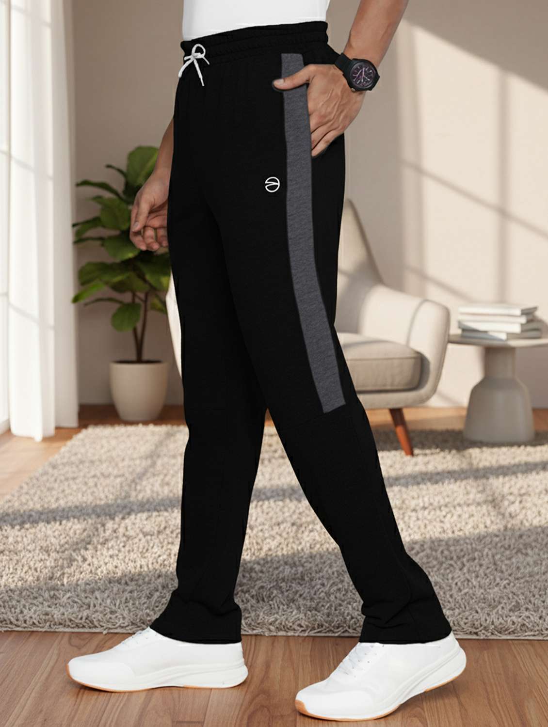 men side taped mid rise full length track pant