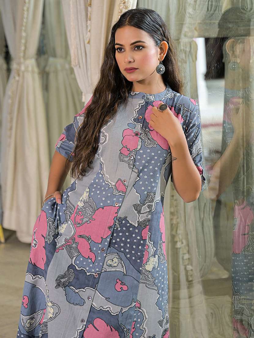 women printed roll up sleeve kurta pant set - 22107791 -  Standard Image - 3