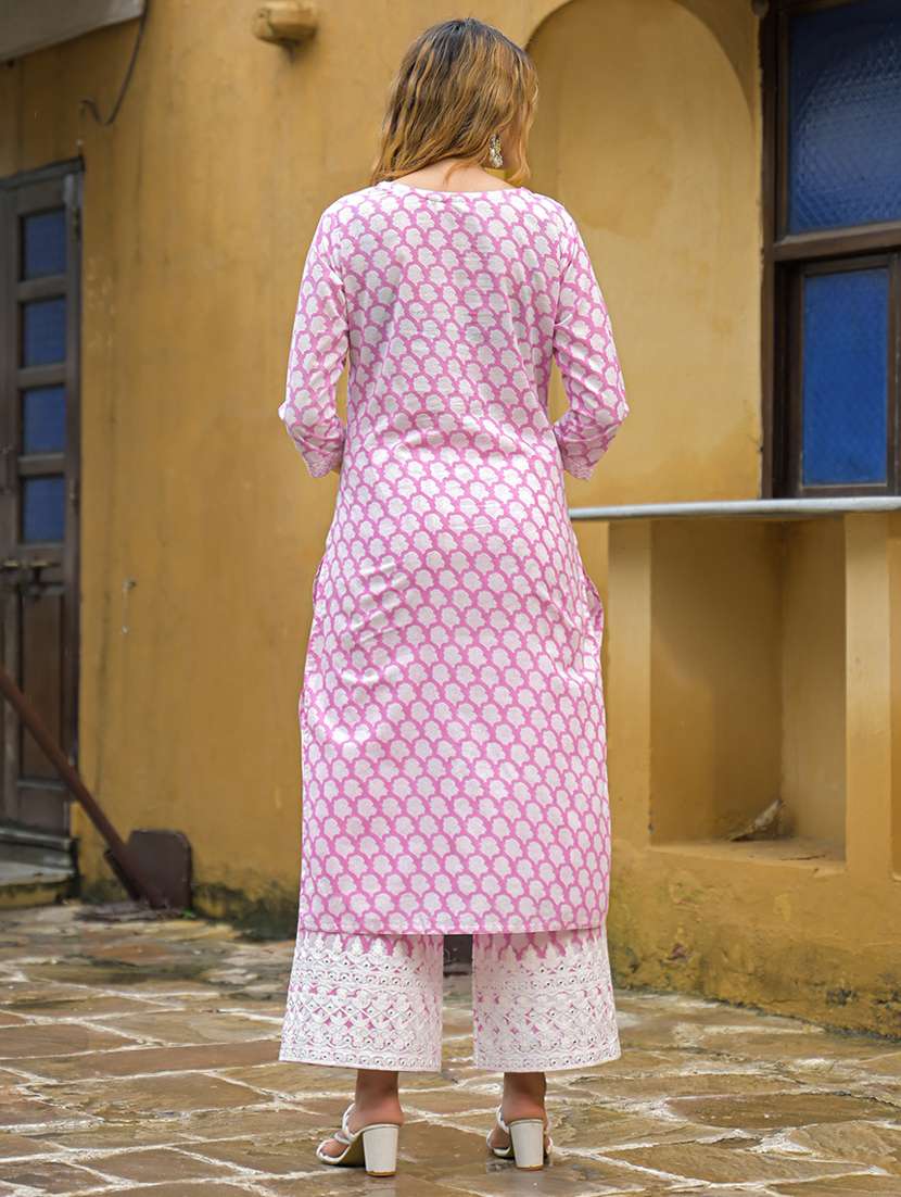 women floral printed three quarter sleeve kurta palazzo set - 22107792 -  Standard Image - 3