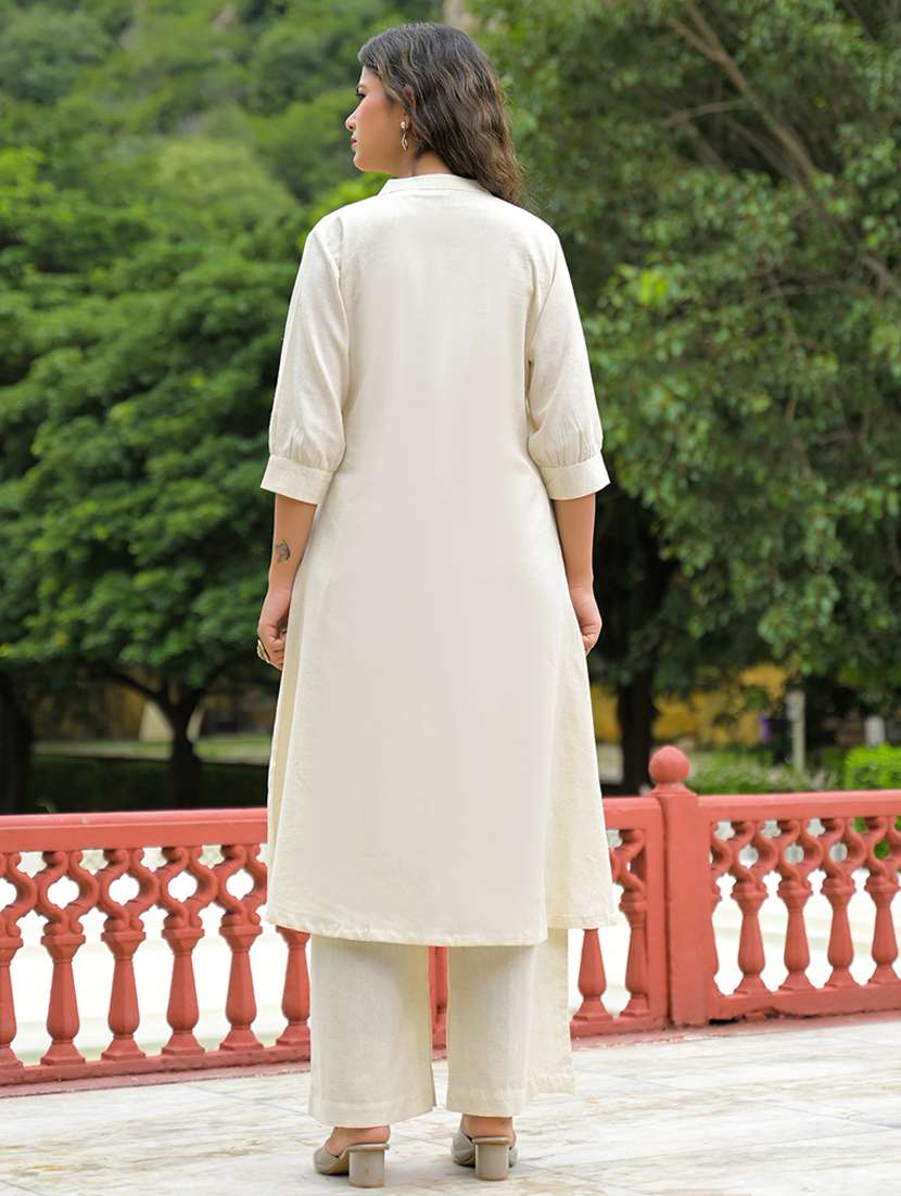 women embroidered three quarter sleeve kurta pant set - 22107795 -  Standard Image - 3