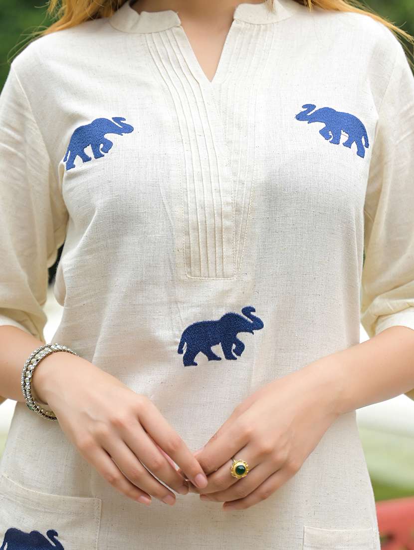 women embroidered three quarter sleeve kurta pant set - 22107796 -  Standard Image - 5