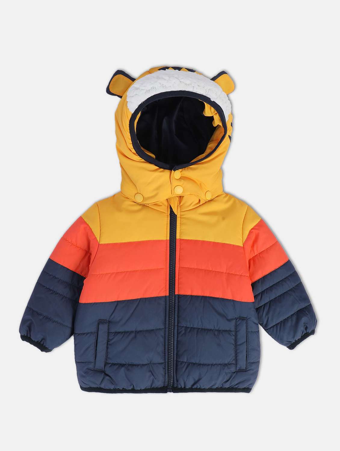 boys color blocked long sleeve hooded quilted jacket 