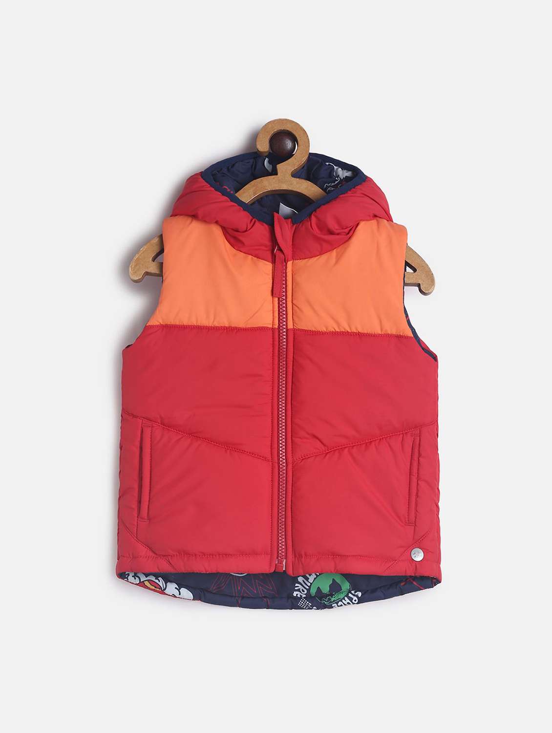 boys color blocked sleeveless hooded quilted jacket