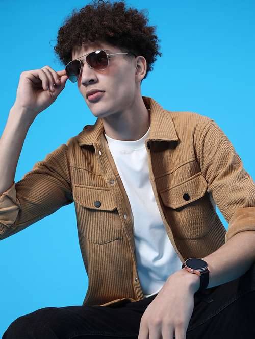 men solid long sleeve regular fit shacket - 22108042 -  Standard Image - 0