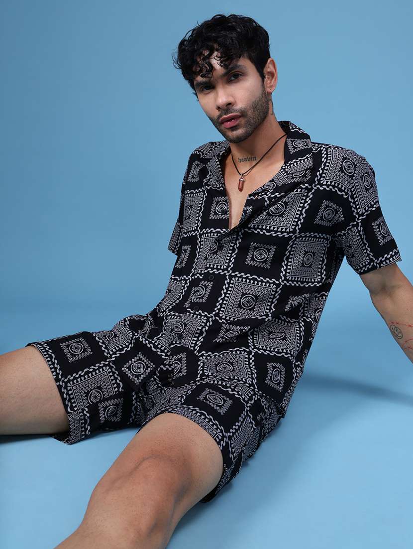 men printed short sleeve regular fit shirt